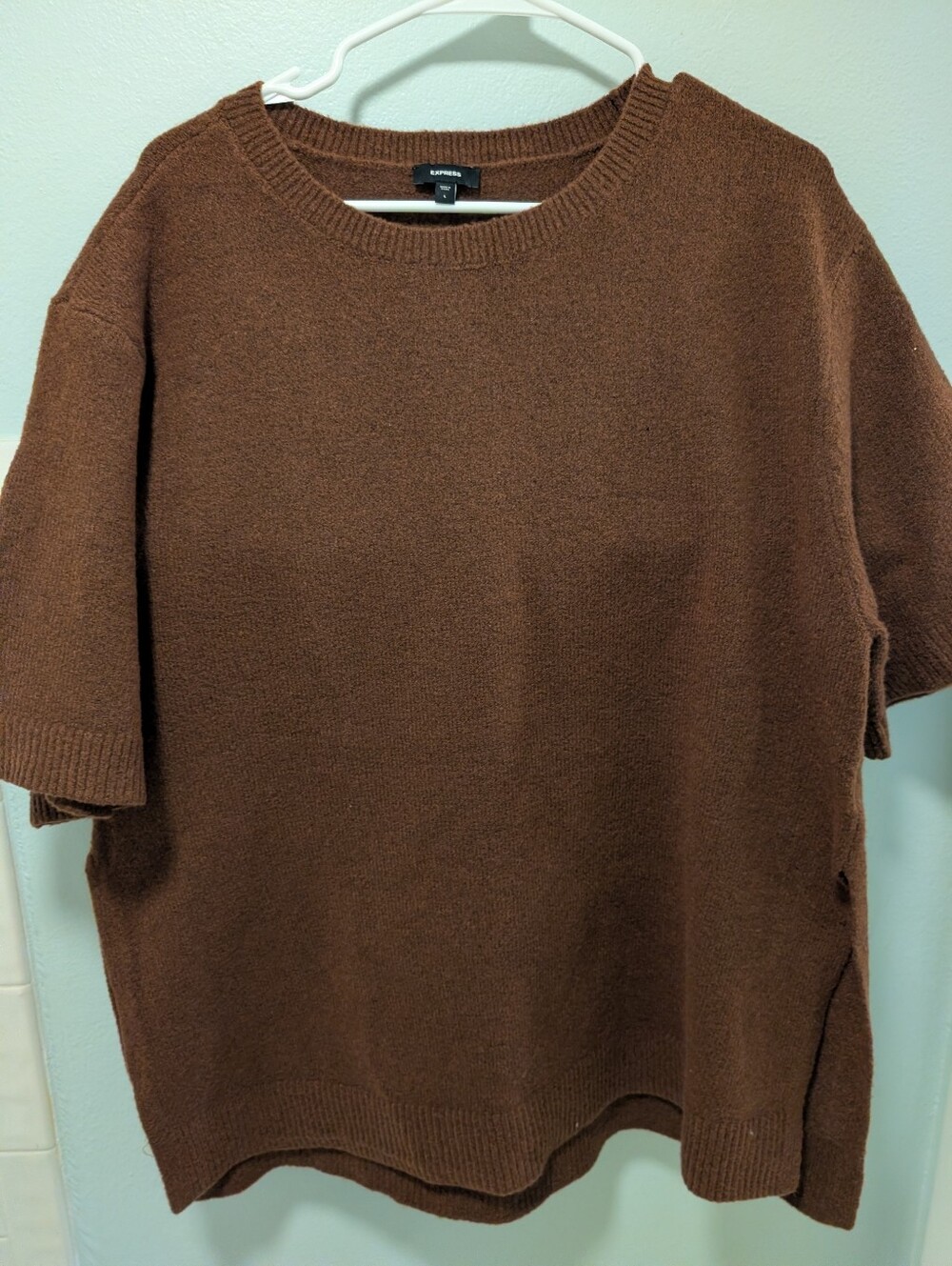 Express Beautiful Deep Chestnut Brown Short-Sleeve Crewneck Sweater